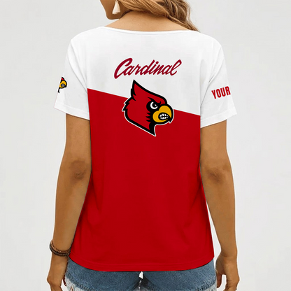 [FAN FAVORITE] NEW CUSTOMIZED NCAA MAM25 ULC LOUISVILLE CARDINALS STRAPPY V-NECK FEMALE SHIRT