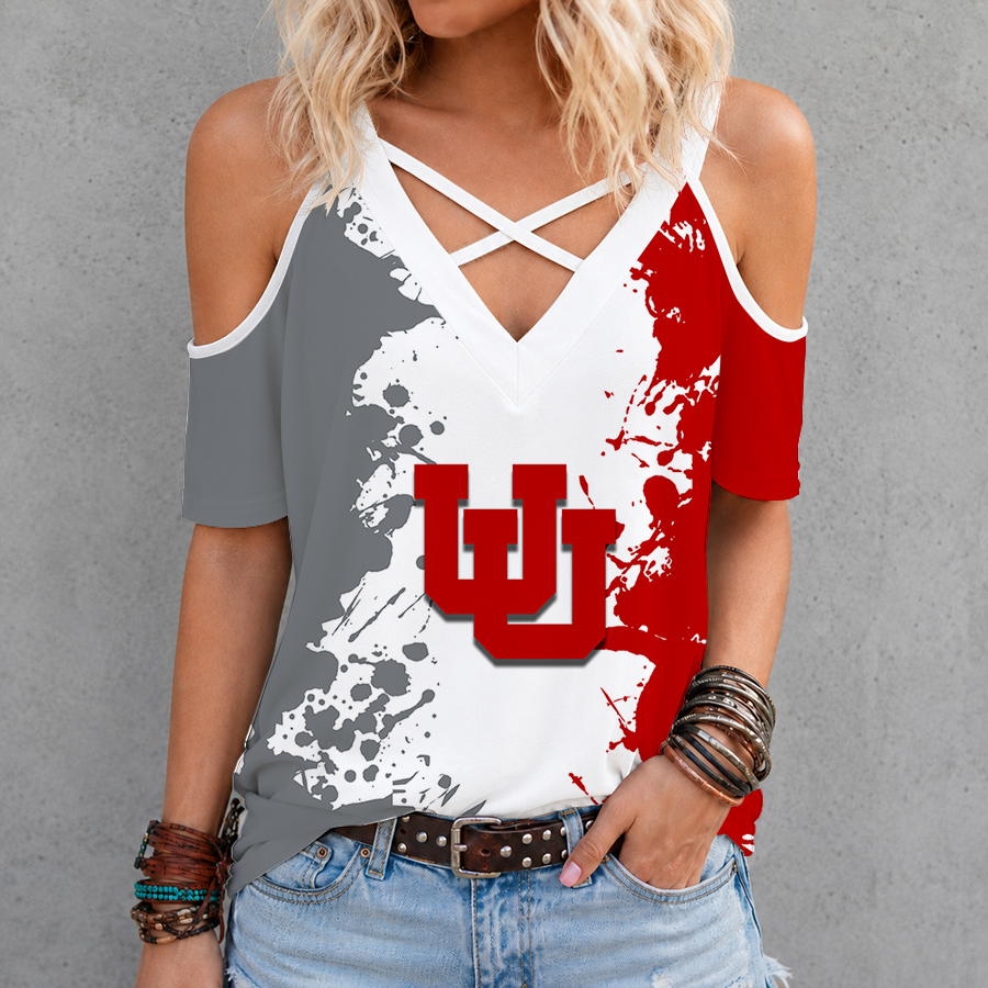 [FAN FAVORITE] NEW CUSTOMIZED NCAA FBS25 UTU UTAH UTES CRISS CROSS V-NECK TOP