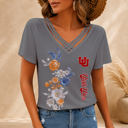 [FAN FAVORITE] NEW CUSTOMIZED NCAA FBS25 UTU UTAH UTES V-NECK SHIRT