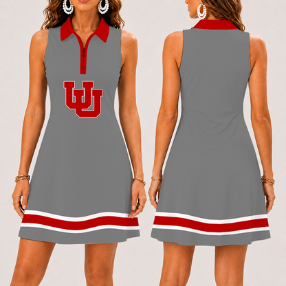 [FAN FAVORITE] NEW CUSTOMIZED NCAA FBS25 UTU UTAH UTES WOMEN'S ZIP SLEEVELESS POLO DRESS
