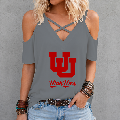 [FAN FAVORITE] NEW CUSTOMIZED NCAA FBS25 UTU UTAH UTES CRISS CROSS V-NECK TOP