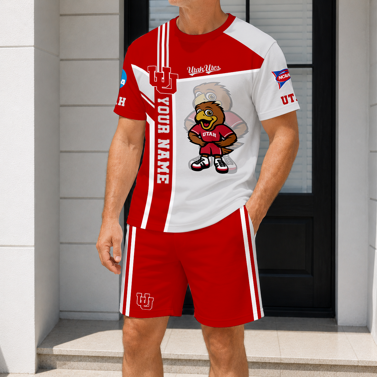 ELITE EDITION - NEW CUSTOMIZED NCAA FBS25 UTU UTAH UTES T-SHIRT & SHORT PANTS SET