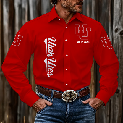 LIMITED EDITION - NEW CUSTOMIZED NCAA FBS25 UTU UTAH UTES MEN'S LONG SLEEVE BUTTON-UP SHIRT