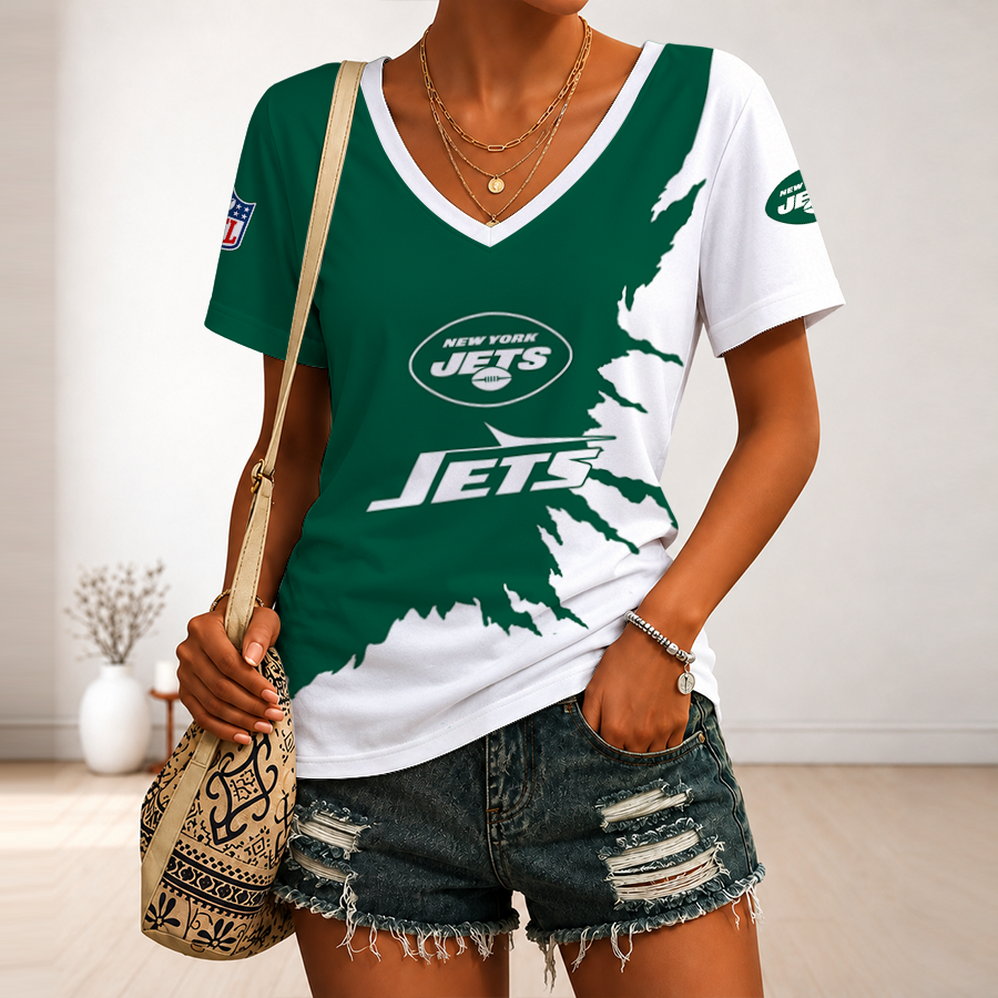 [SPECIAL OFFER] NEW CUSTOMIZED NFL25 NYJ NEW YORK JETS V-NECK FEMALE SHIRT