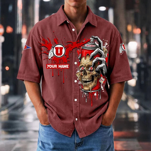 MEGA SALE - NEW CUSTOMIZED NCAA FBS25 UTU UT UTES SEERSUCKER BUTTON SHIRT