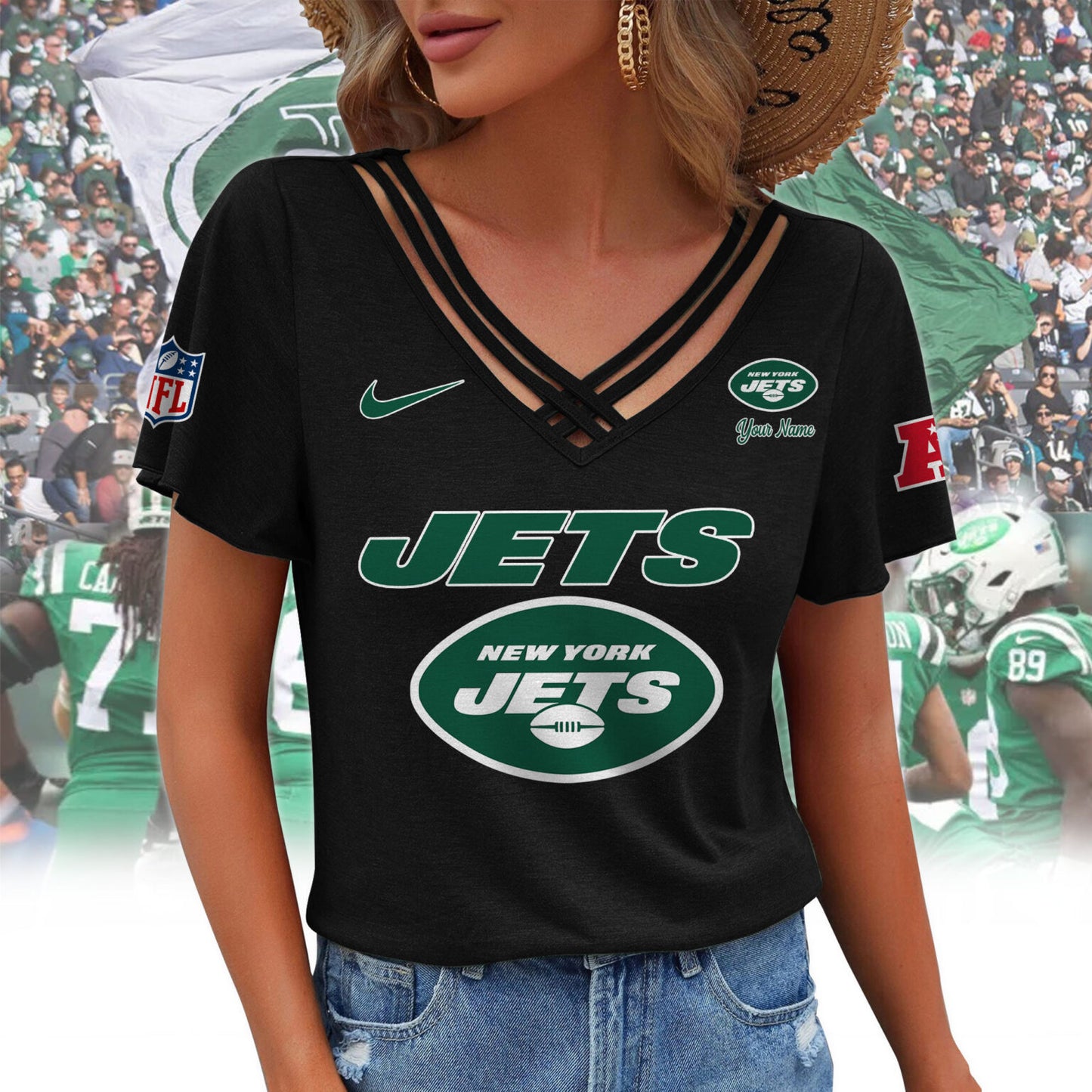 [SPECIAL OFFER] NEW CUSTOMIZED NFL25 NYJ NEW YORK JETS V-NECK SHIRT