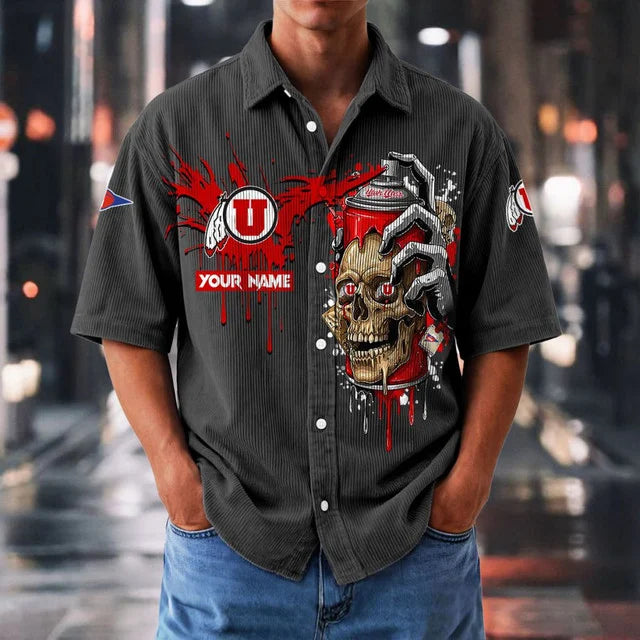 MEGA SALE - NEW CUSTOMIZED NCAA FBS25 UTU UT UTES SEERSUCKER BUTTON SHIRT