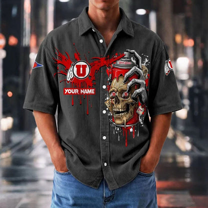 MEGA SALE - NEW CUSTOMIZED NCAA FBS25 UTU UT UTES SEERSUCKER BUTTON SHIRT