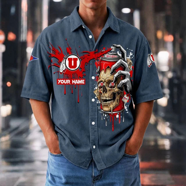 MEGA SALE - NEW CUSTOMIZED NCAA FBS25 UTU UT UTES SEERSUCKER BUTTON SHIRT