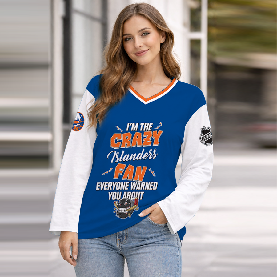 LIMITED EDITION - NEW CUSTOMIZED NHL25 NYI NEW YORK ISLANDERS WOMEN'S HEART V-NECK LONG SLEEVE SHIRT
