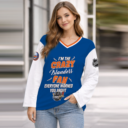 LIMITED EDITION - NEW CUSTOMIZED NHL25 NYI NEW YORK ISLANDERS WOMEN'S HEART V-NECK LONG SLEEVE SHIRT