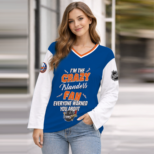 LIMITED EDITION - NEW CUSTOMIZED NHL25 NYI NEW YORK ISLANDERS WOMEN'S HEART V-NECK LONG SLEEVE SHIRT