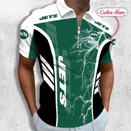 LIMITED EDITION - NEW CUSTOMIZED NFL25 NYJ NEW YORK JETS ZIP POLO SHIRT