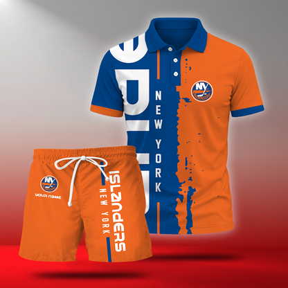 LIMITED EDITION - NEW CUSTOMIZED NHL25 NYI NEW YORK ISLANDERS POLO & SHORT PANTS SET