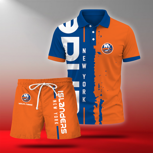 LIMITED EDITION - NEW CUSTOMIZED NHL25 NYI NEW YORK ISLANDERS POLO & SHORT PANTS SET