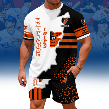 LIMITED EDITION - NEW CUSTOMIZED MLB25 BOS BALTIMORE ORIOLES UNISEX T-SHIRT & SHORTS SET