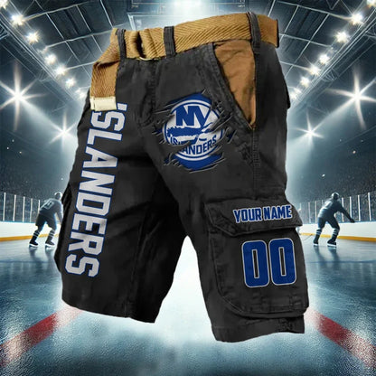 LIMITED EDITION - NEW CUSTOMIZED NHL25 NYI NEW YORK ISLANDERS CARGO SHORTS