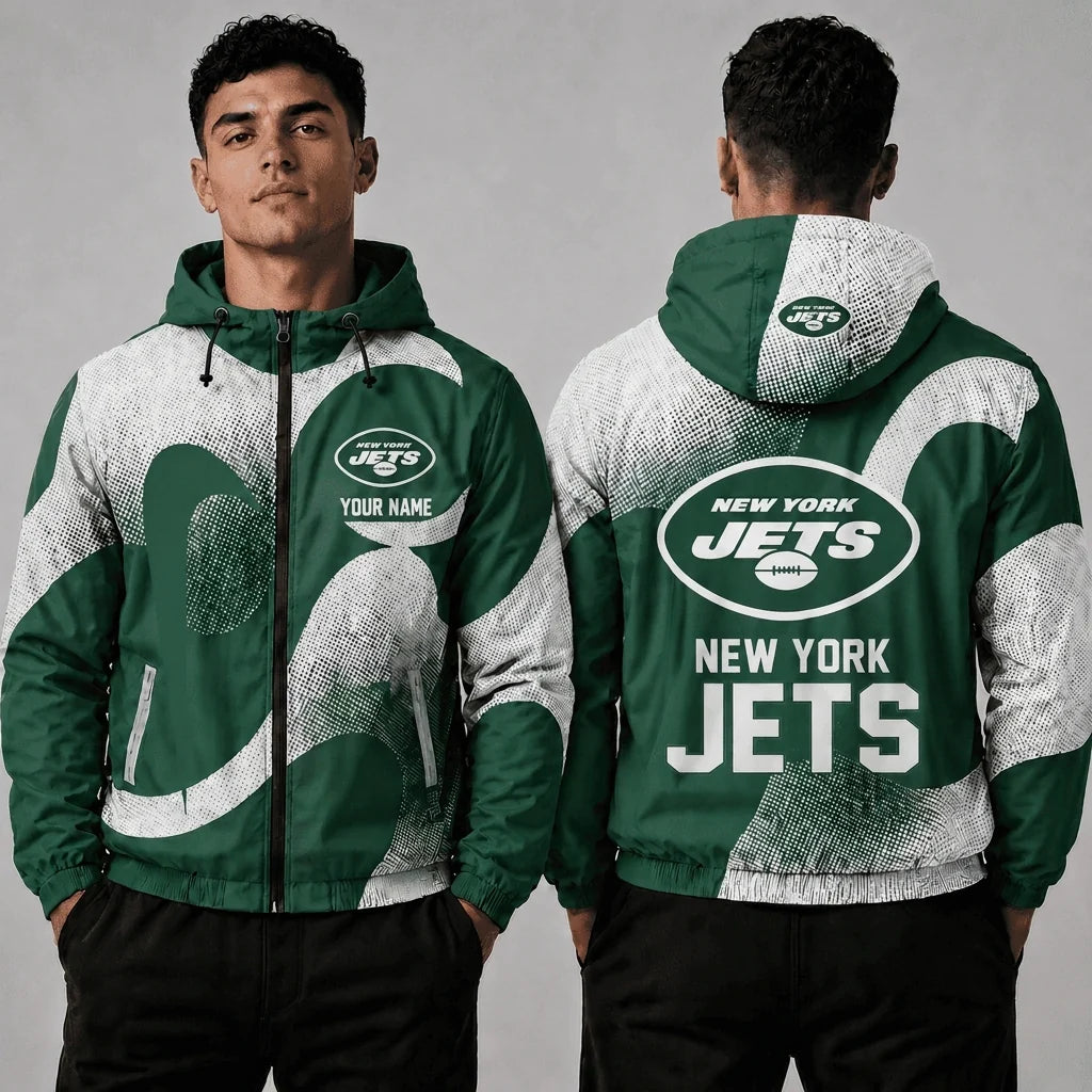[SPECIAL OFFER] NEW CUSTOMIZED NFL25 NYJ NEW YORK JETS WINDBREAKER JACKET