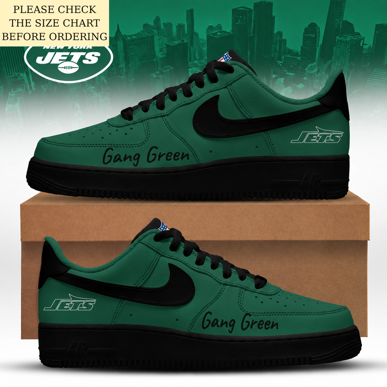 LIMITED EDITION - NEW CUSTOMIZED NFL25 NYJ NEW YORK JETS AF1 SHOES