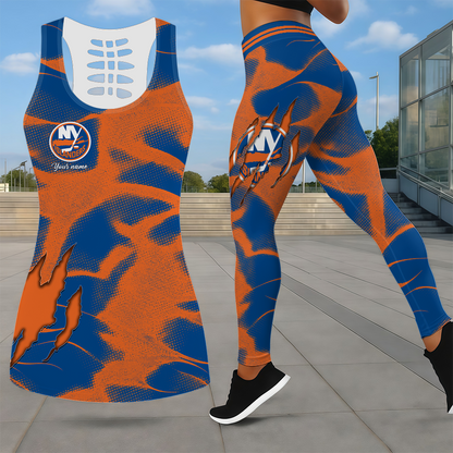 LIMITED EDITION - NEW CUSTOMIZED NHL25 NYI NEW YORK ISLANDERS LEGGINGS & HOLLOW TANK TOP SET