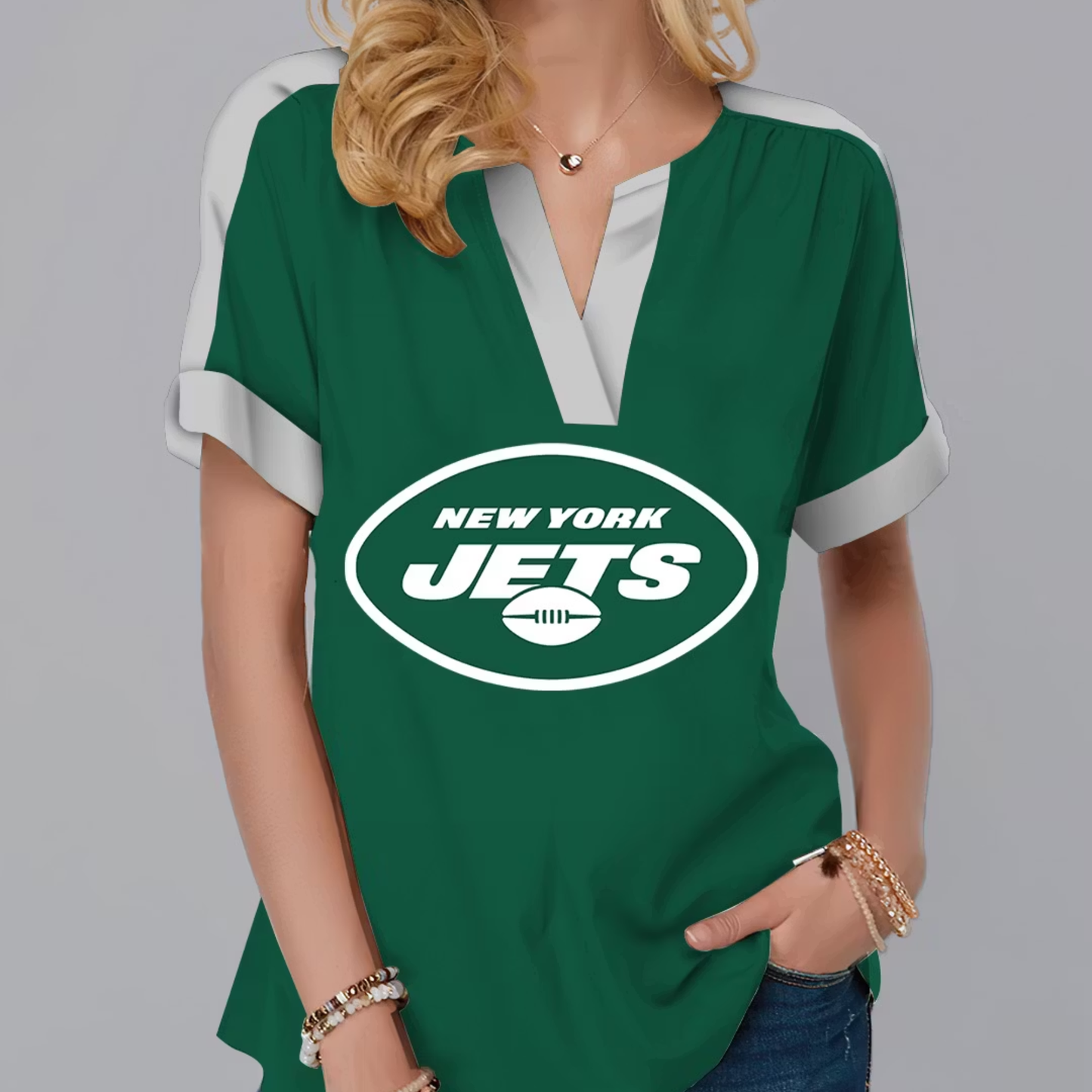 LIMITED EDITION - NEW CUSTOMIZED NFL25 NYJ NEW YORK JETS V-NECK FEMALE SHIRT
