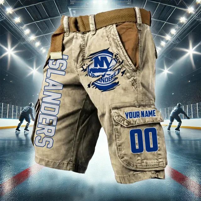 LIMITED EDITION - NEW CUSTOMIZED NHL25 NYI NEW YORK ISLANDERS CARGO SHORTS