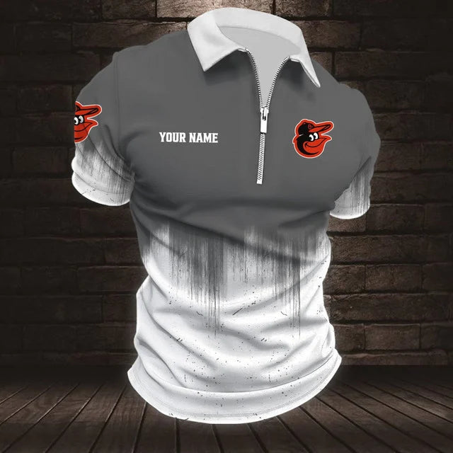 [FLASH SALE] NEW CUSTOMIZED MLB25 BOS BALTIMORE ORIOLES ZIP POLO SHIRT