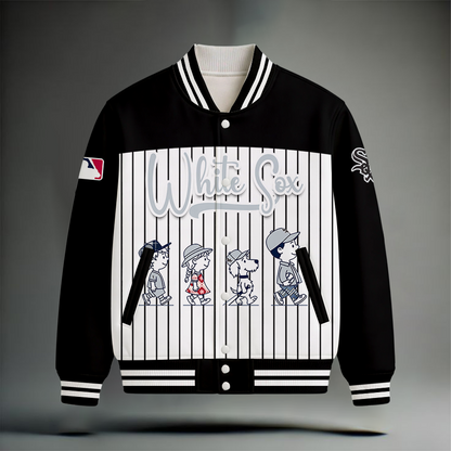 LIMITED EDITION - NEW CUSTOMIZED MLB26 CWS CHICAGO WHITE SOX SNOOPY STYLE SATIN VARSITY & BASEBALL JACKET