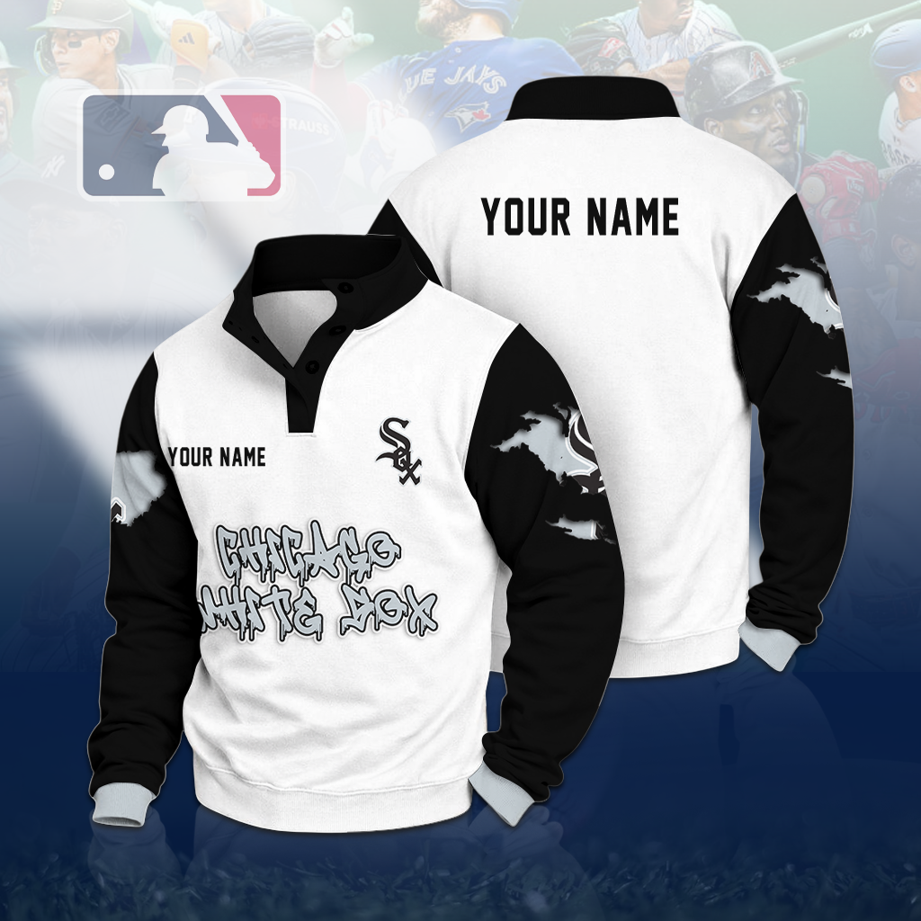 LIMITED EDITION - NEW CUSTOMIZED MLB26 CWS CHICAGO WHITE SOX BUTTON QUARTER PLACKET SWEATSHIRT