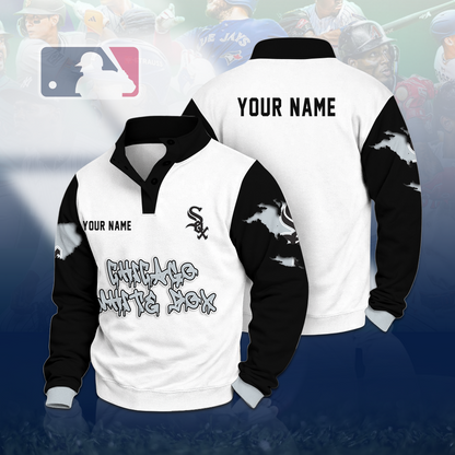 LIMITED EDITION - NEW CUSTOMIZED MLB26 CWS CHICAGO WHITE SOX BUTTON QUARTER PLACKET SWEATSHIRT