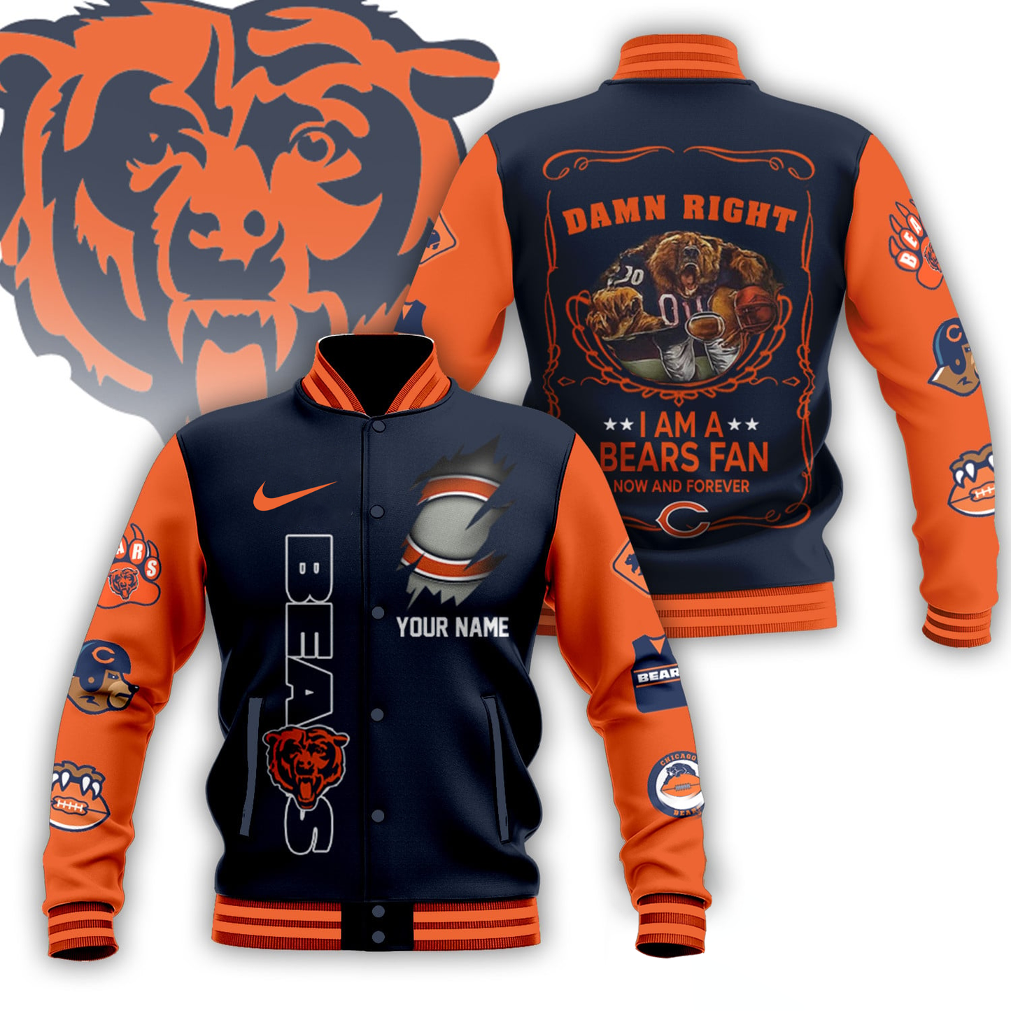 LIMITED EDITION - NEW CUSTOMIZED NFL26 CCB CHICAGO BEARS BASEBALL JACKET