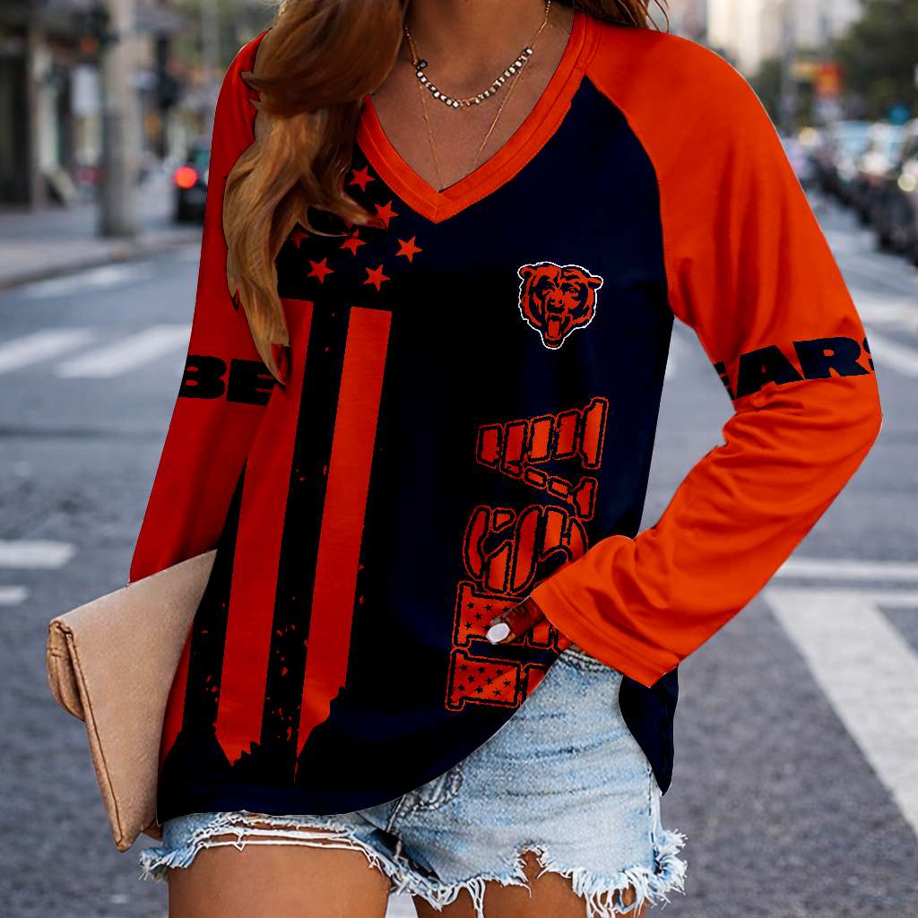 LIMITED EDITION - NEW CUSTOMIZED NFL26 CCB CHICAGO BEARS WOMEN'S V-NECK LONG SLEEVED SHIRT