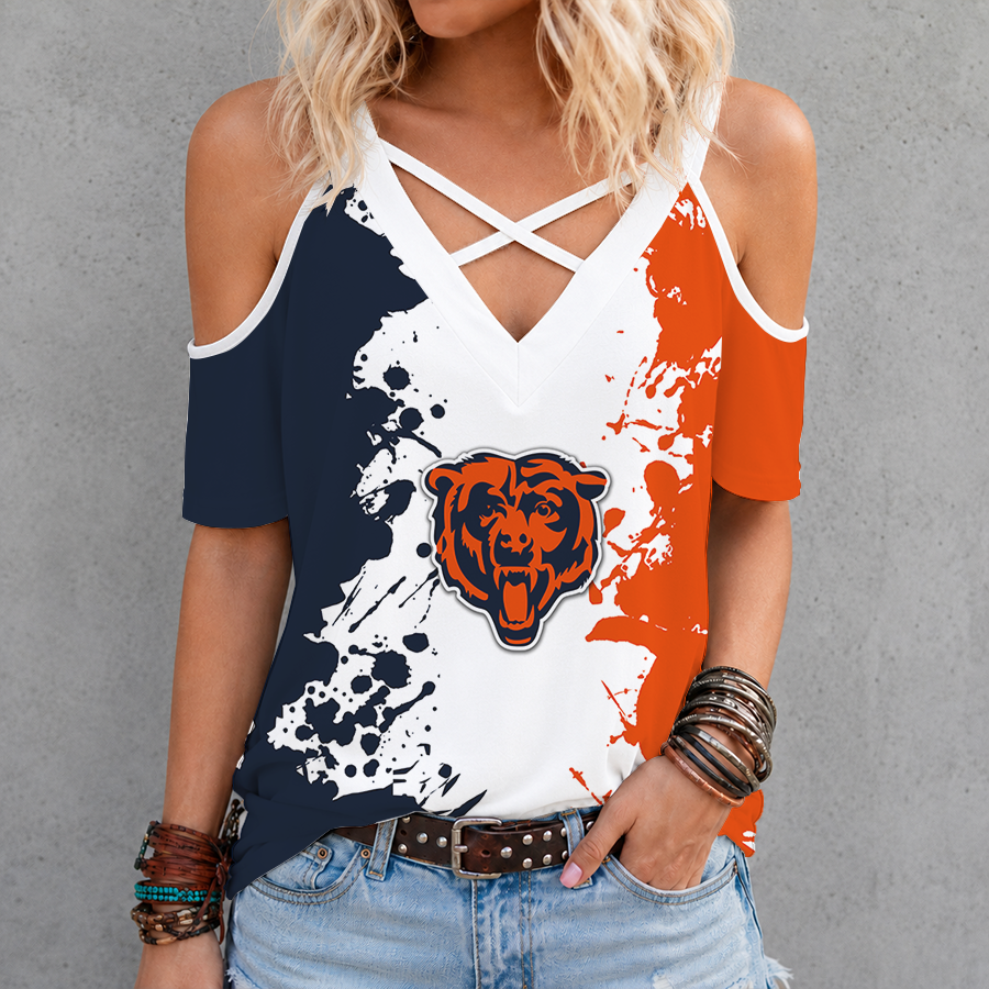 [SPECIAL OFFER] NEW CUSTOMIZED NFL26 CCB CHICAGO BEARS CRISS CROSS V-NECK TOP