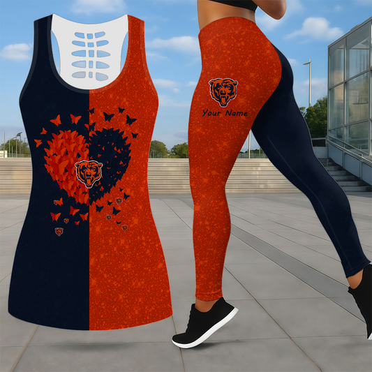 LIMITED EDITION - NEW CUSTOMIZED NFL26 CCB CHICAGO BEARS LEGGINGS & HOLLOW TANK TOP SET