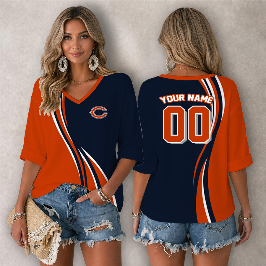 LIMITED EDITION - NEW CUSTOMIZED NFL26 CCB CHICAGO BEARS WOMEN'S HEART V-NECK LONG SLEEVE SHIRT
