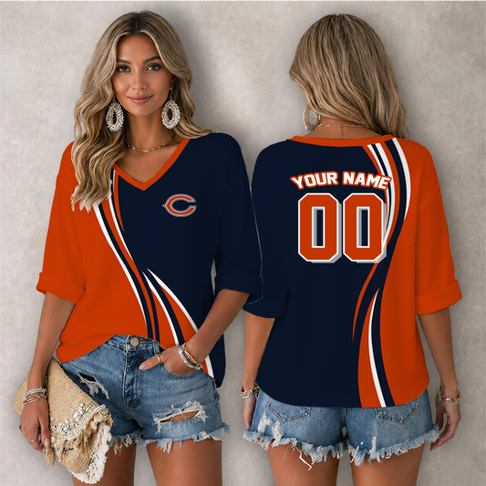 LIMITED EDITION - NEW CUSTOMIZED NFL26 CCB CHICAGO BEARS WOMEN'S HEART V-NECK LONG SLEEVE SHIRT