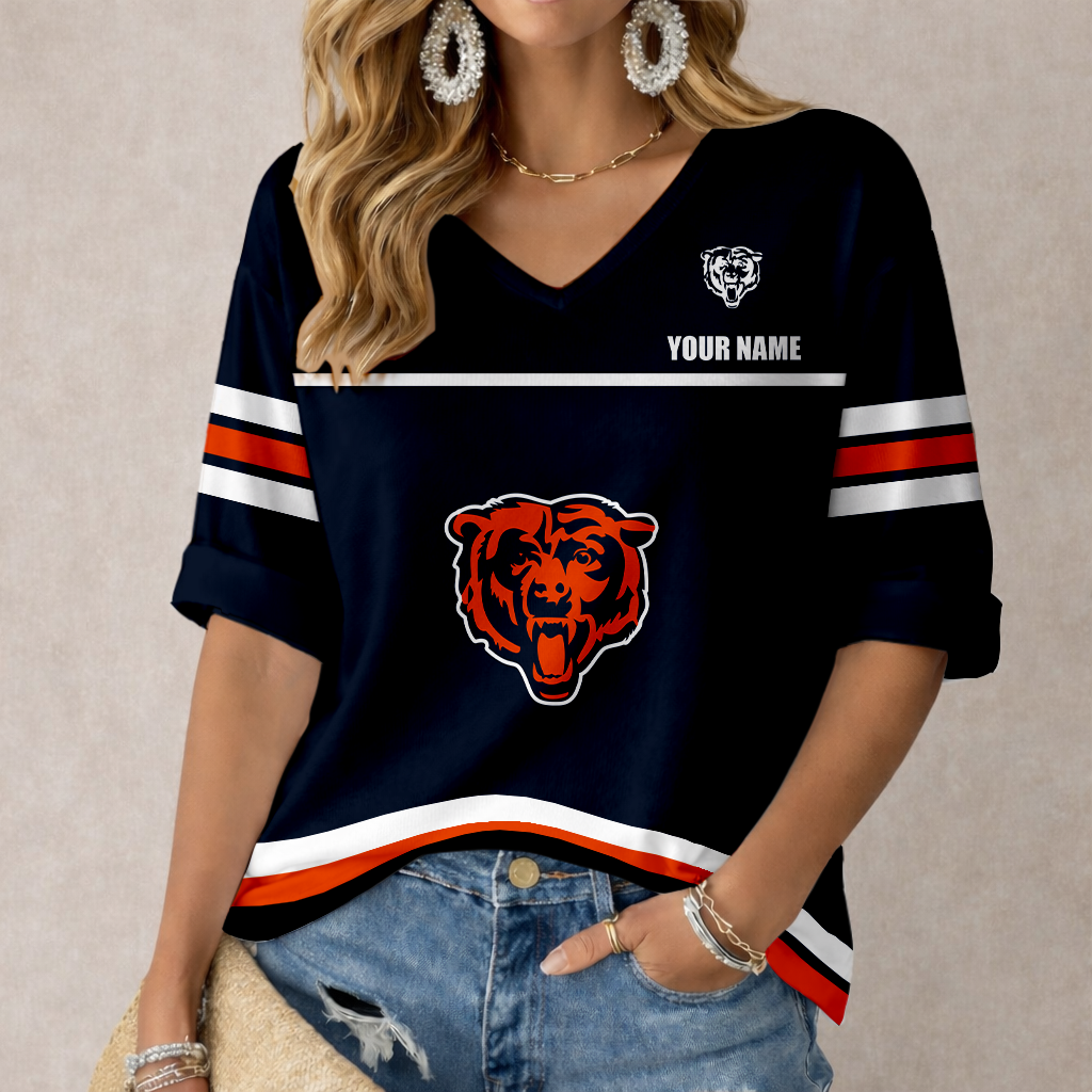 LIMITED EDITION - NEW CUSTOMIZED NFL26 CCB CHICAGO BEARS WOMEN'S V-NECK MID-SLEEVE SHIRT
