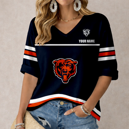 LIMITED EDITION - NEW CUSTOMIZED NFL26 CCB CHICAGO BEARS WOMEN'S V-NECK MID-SLEEVE SHIRT