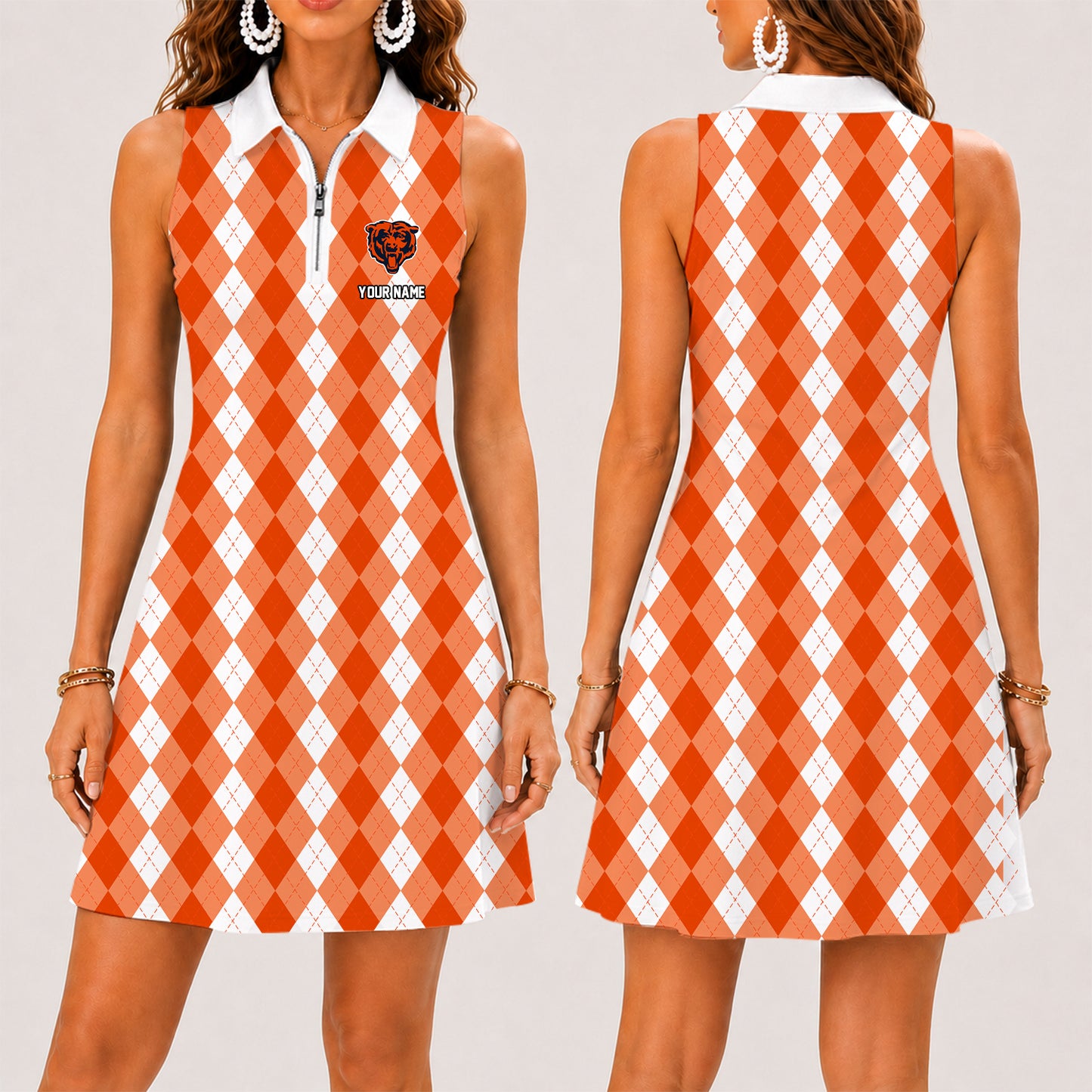 [SPECIAL OFFER] NEW CUSTOMIZED NFL26 CCB CHICAGO BEARS WOMEN'S ZIP SLEEVELESS POLO DRESS