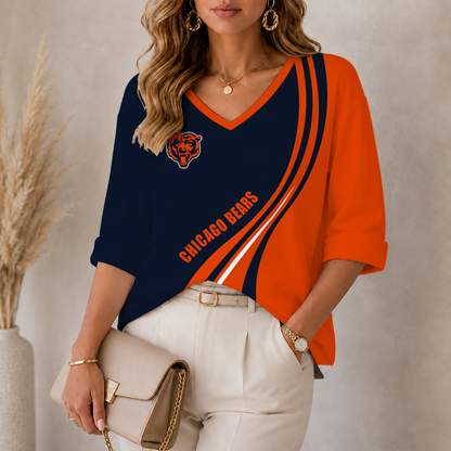 [SPECIAL OFFER] NEW CUSTOMIZED NFL26 CCB CHICAGO BEARS WOMEN'S HEART V-NECK LONG SLEEVE SHIRT
