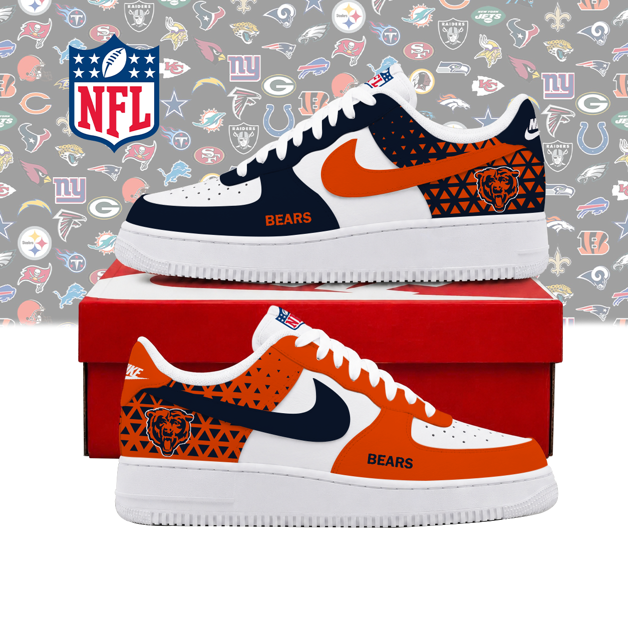 LIMITED EDITION - NEW CUSTOMIZED NFL26 CCB CHICAGO BEARS AF1 SHOES