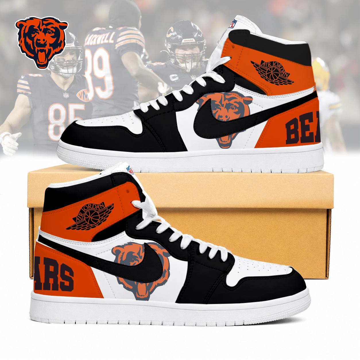 LIMITED EDITION - NEW CUSTOMIZED NFL26 CCB CHICAGO BEARS AIR JORDAN SNEAKERS