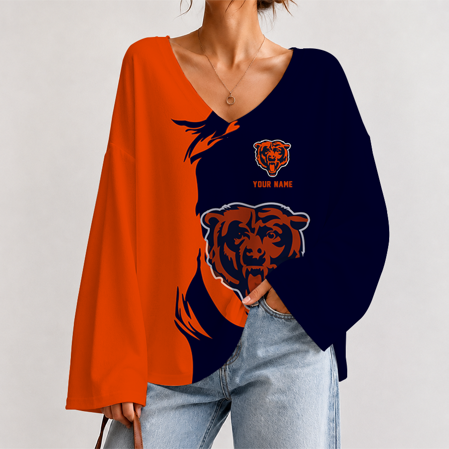 [SPECIAL OFFER] NEW CUSTOMIZED NFL26 CCB CHICAGO BEARS V NECK LONG SLEEVED CROP TOP
