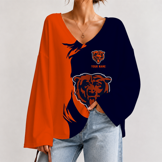 [SPECIAL OFFER] NEW CUSTOMIZED NFL26 CCB CHICAGO BEARS V NECK LONG SLEEVED CROP TOP