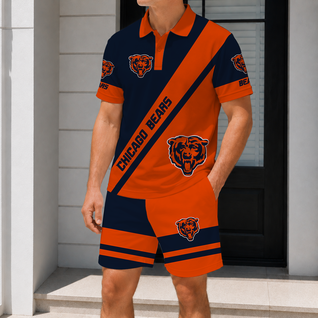 SPECIAL EDITION - NEW CUSTOMIZED NFL26 CCB CHICAGO BEARS POLO SHIRT & SHORT PANTS SET