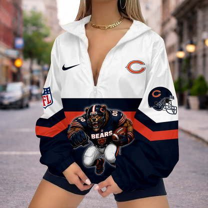 LIMITED EDITION - NEW CUSTOMIZED NFL26 CCB CHICAGO BEARS V-NECK ZIPPER SWEATSHIRT JACKET