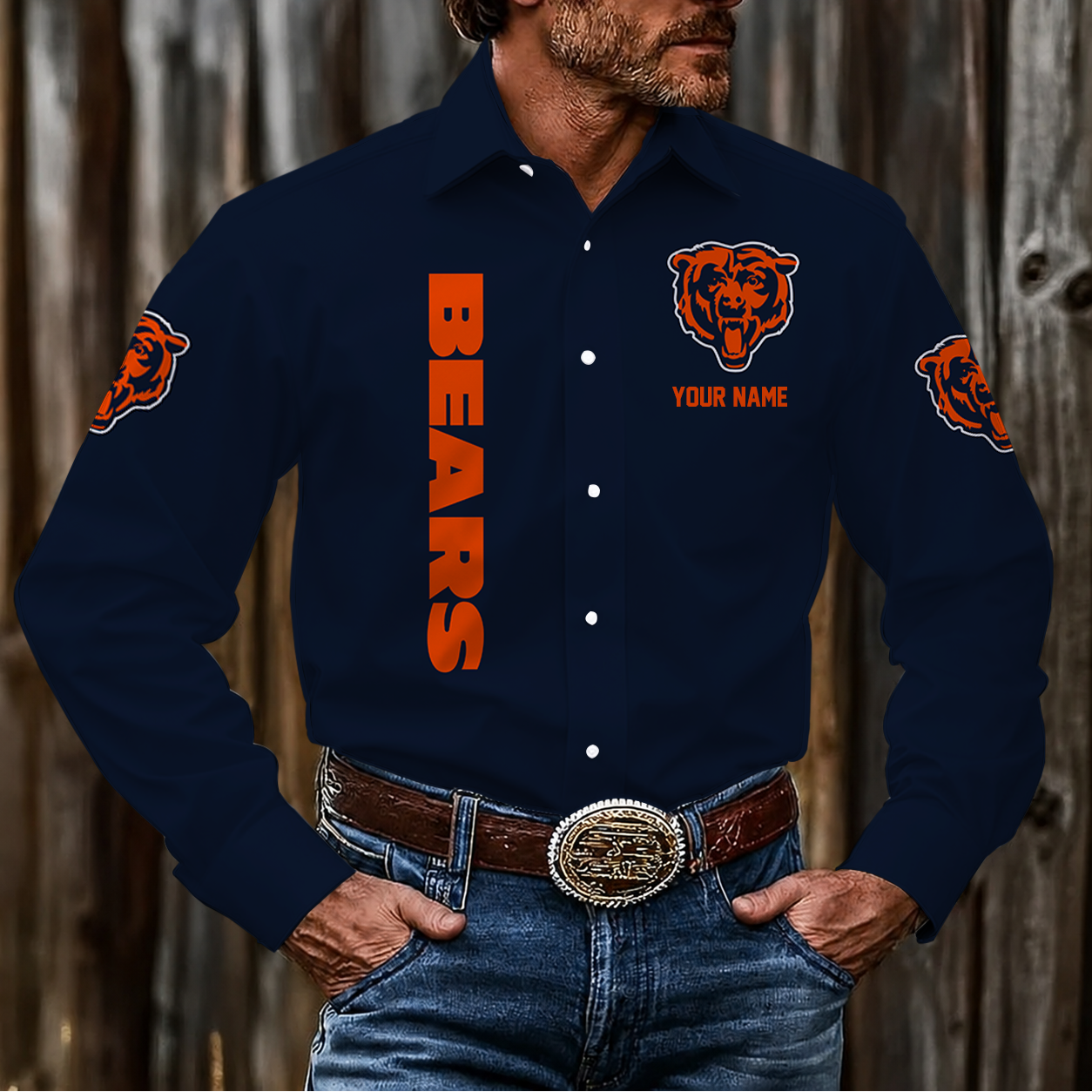 LIMITED EDITION - NEW CUSTOMIZED NFL26 CCB CHICAGO BEARS MEN'S LONG SLEEVE BUTTON-UP SHIRT