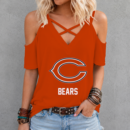 LIMITED EDITION - NEW CUSTOMIZED NFL26 CCB CHICAGO BEARS CRISS CROSS V-NECK TOP