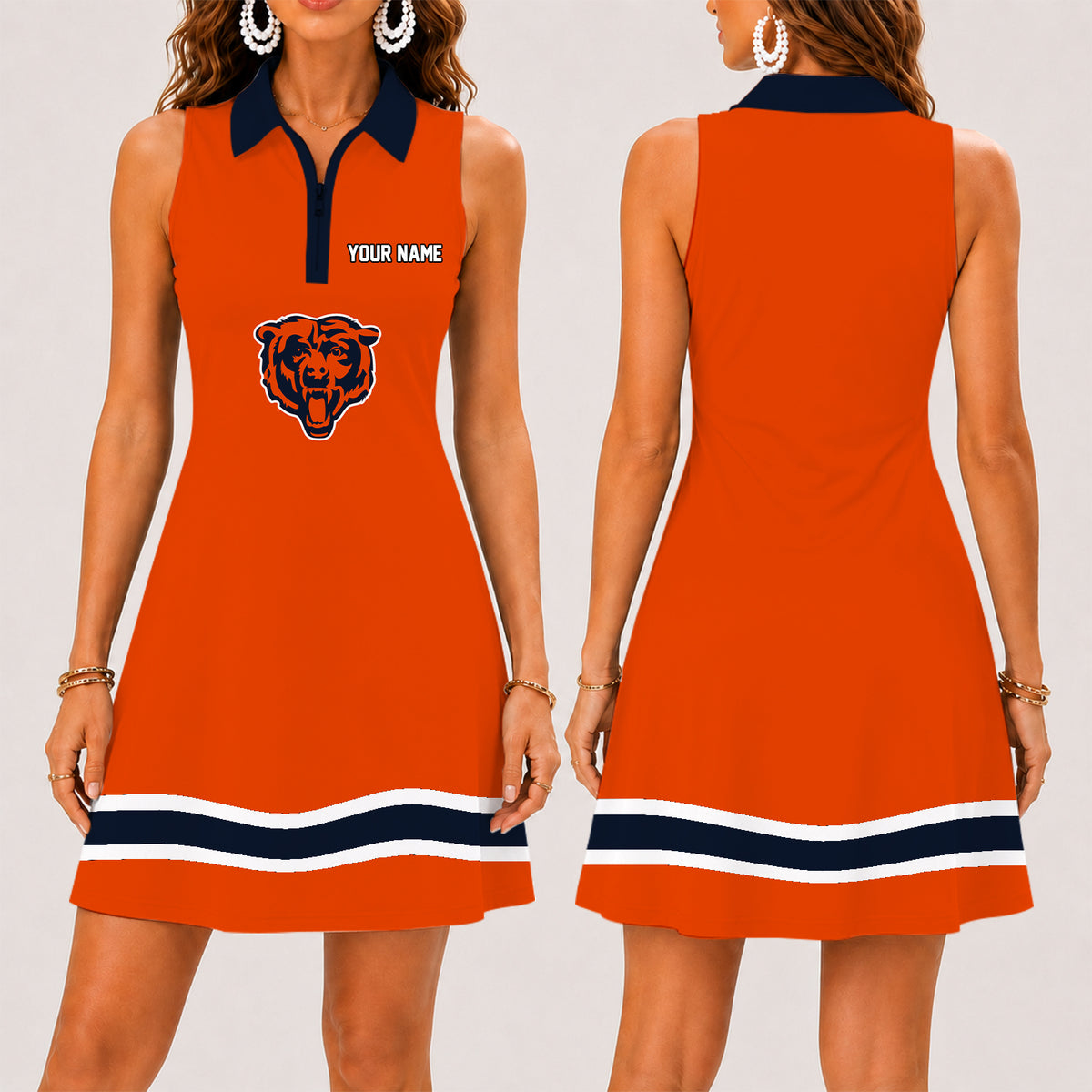 [SPECIAL OFFER] NEW CUSTOMIZED NFL26 CCB CHICAGO BEARS WOMEN'S ZIP SLEEVELESS POLO DRESS