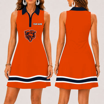 [SPECIAL OFFER] NEW CUSTOMIZED NFL26 CCB CHICAGO BEARS WOMEN'S ZIP SLEEVELESS POLO DRESS